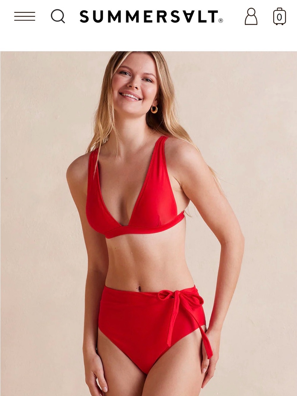 summersalt Red V-Neck Bikini Top with High-Waist Side-Tie Bottom